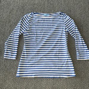 J McLaughlin Top Womens XS Catalina Cloth Stretch Blouse Blue White Striped Prep